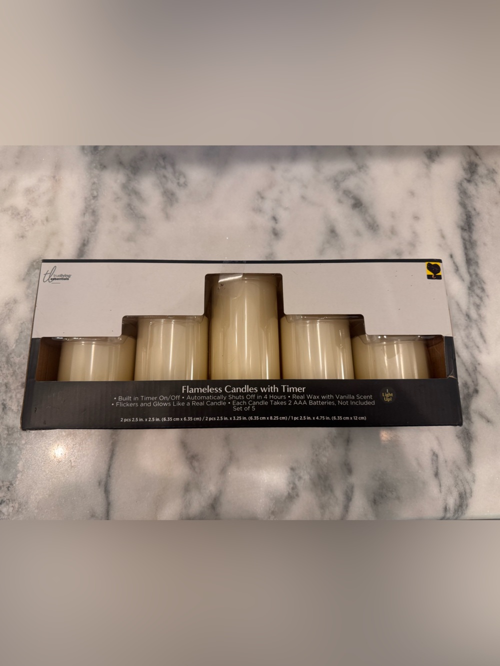 Set of 5 Cream Flameless Pillar Candles with Timer